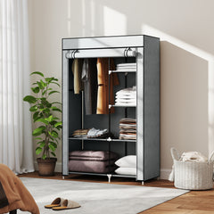 Fabric Wardrobe, Portable Wardrobe with 6 Shelves, 1 Hanging Rail, Foldable Closets, 103 x 43 x 162.5 cm, Light Grey