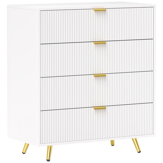 Elegant Four-Drawer Bedside Table - White
