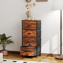 Chest of Four Fabric Drawers - Rustic Brown