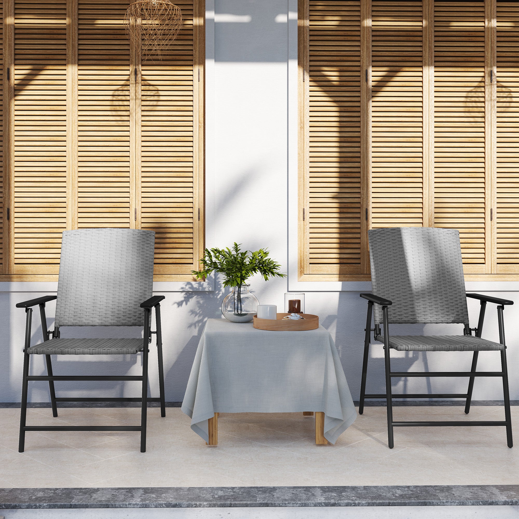 Set of Two Folding Rattan Seat Chairs - Grey