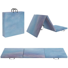 6FT Foldable Gymnastics Mat, Tri-Fold 2" Thick Crash Mat with Carry Strap Handles for Home Training, Sky Blue