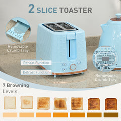 1.7L 3000W Fast Boil Kettle & 2 Slice Toaster Set, Kettle and Toaster Set with Auto Shut Off, Browning Controls, Light Blue