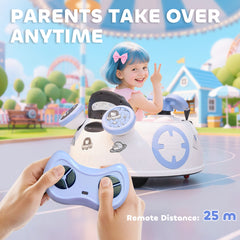 AIYAPLAY Hello Kitty Kids Ride on Bumper Car with Remote Control, Two Joysticks, Music, Lights, Safety Belt, White