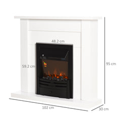 Fynco - Electric Firplace Suites & Mantelpiece w/LED Flames Remote Marble Stone Modern Curved Surround Intelligent Safe Tempered Glass Adjustable Thermal 1000W/2000W