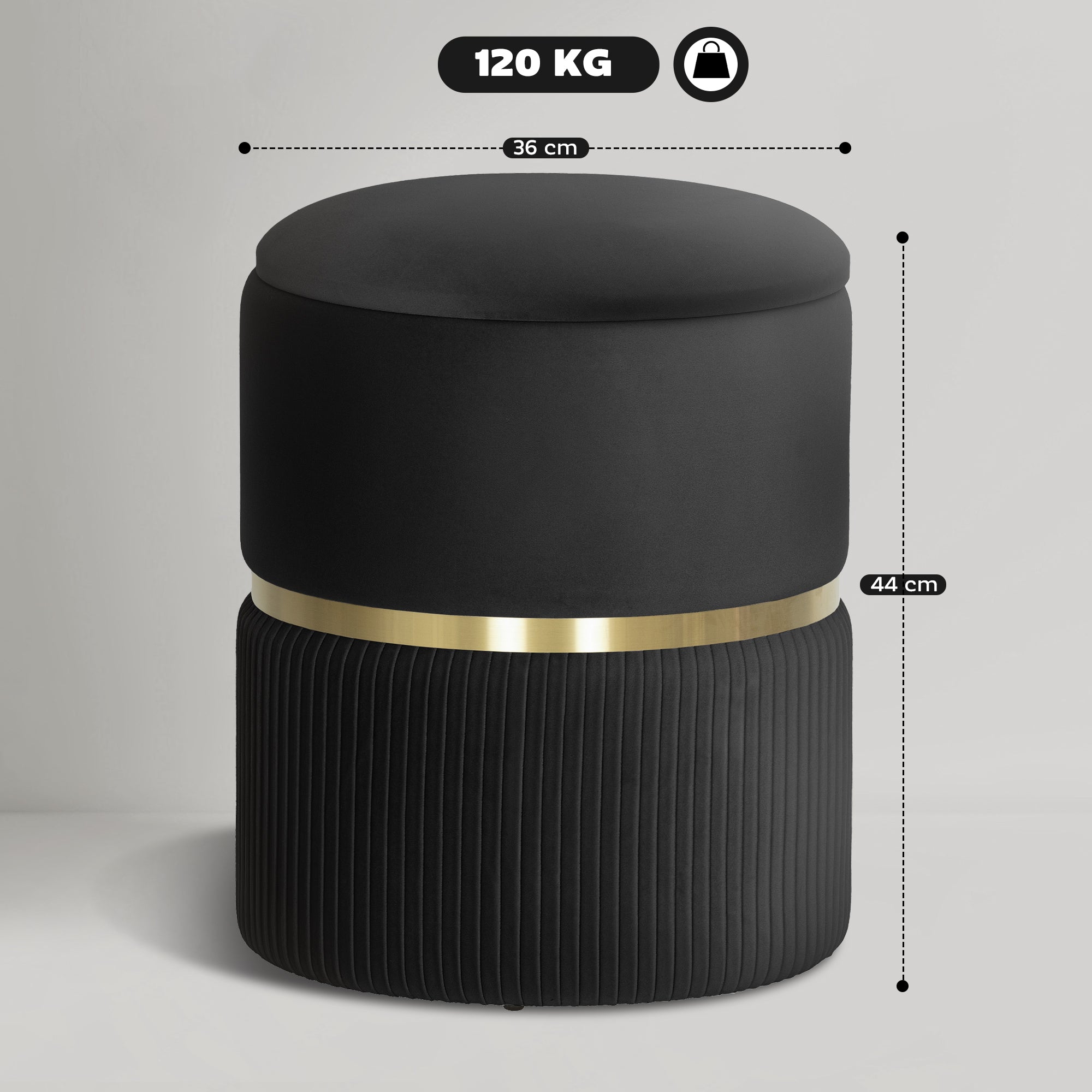 Fynco - Velvet-Feel Storage Ottoman - Black