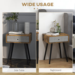 Bedside Table Set of 2, Industrial Nightstand, Tall End Table with Removable Fabric Drawer, Retro Chic Side Table Accent Furniture with Wooden Legs, Rustic Brown