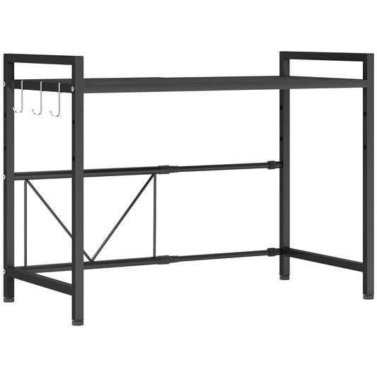 Expandable Microwave Oven Rack with 3 Hooks - Black