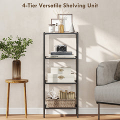 Fynco - 4-Tier Shelving Unit, Glass Shelf, Vertical Storage Shelf for Living Room, Home Office, Bedroom, Bathroom, Black
