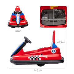 6V Electric Kids Bumper Car, 6V Spin Waltz Car, with Music, Horn, Lights - Red