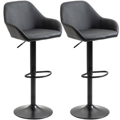 Bar Stools Set of 2, Height Adjustable Swivel Barstools, PU Leather Kitchen Stools with Backs, Armrests and Footrest for Home, Counter and Dining Room, Black
