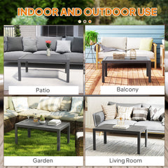 Outdoor Side Table, Rectangular Patio Coffee Side Table with Steel Frame and Slat Tabletop for Garden, Balcony, Grey