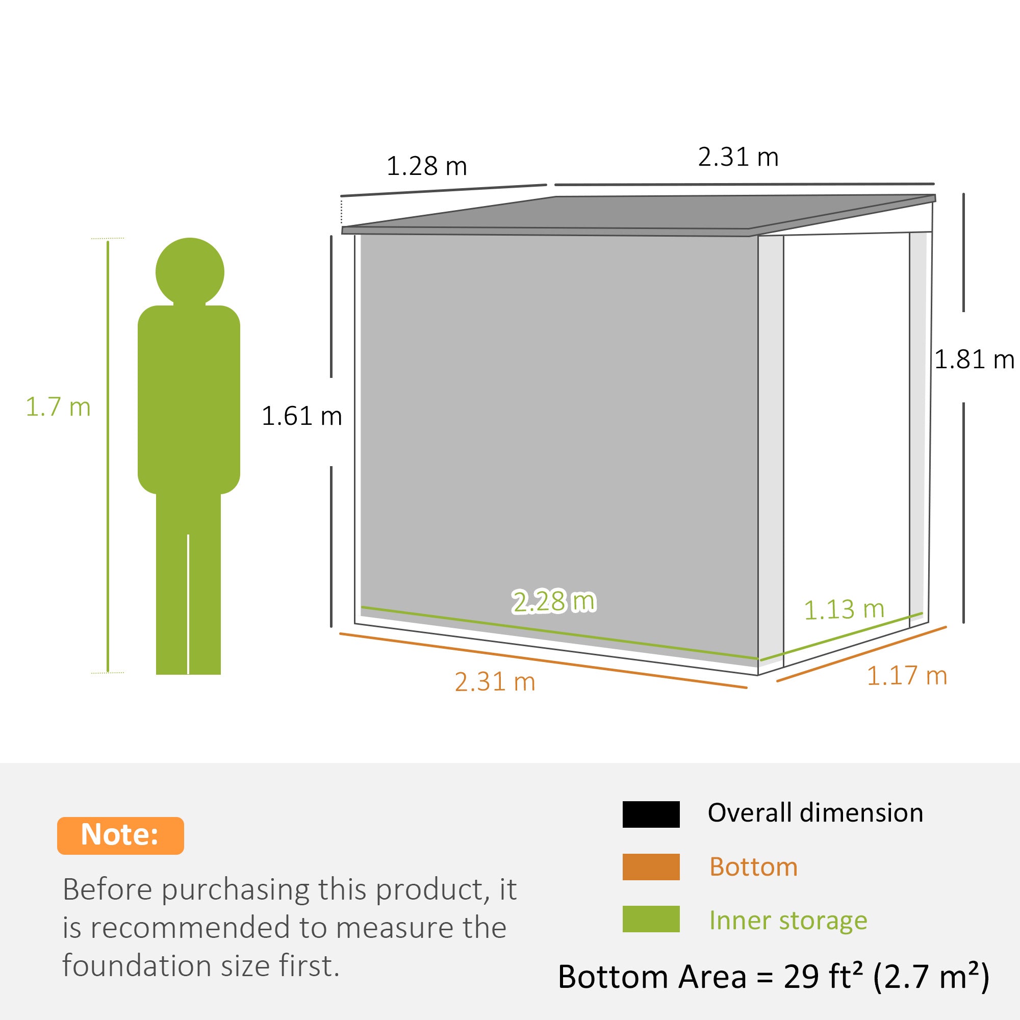 Fynco - 7.6 x 4ft Garden Metal Shed, Outdoor Storage Shed with Window, 2 Vents and Lockable Door for Garden, Patio, Dark Grey