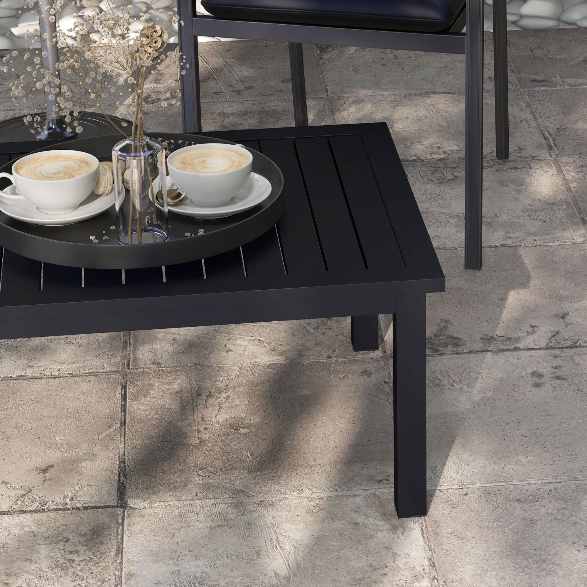 100cm x 60cm Aluminium Outdoor Coffee Table - Black