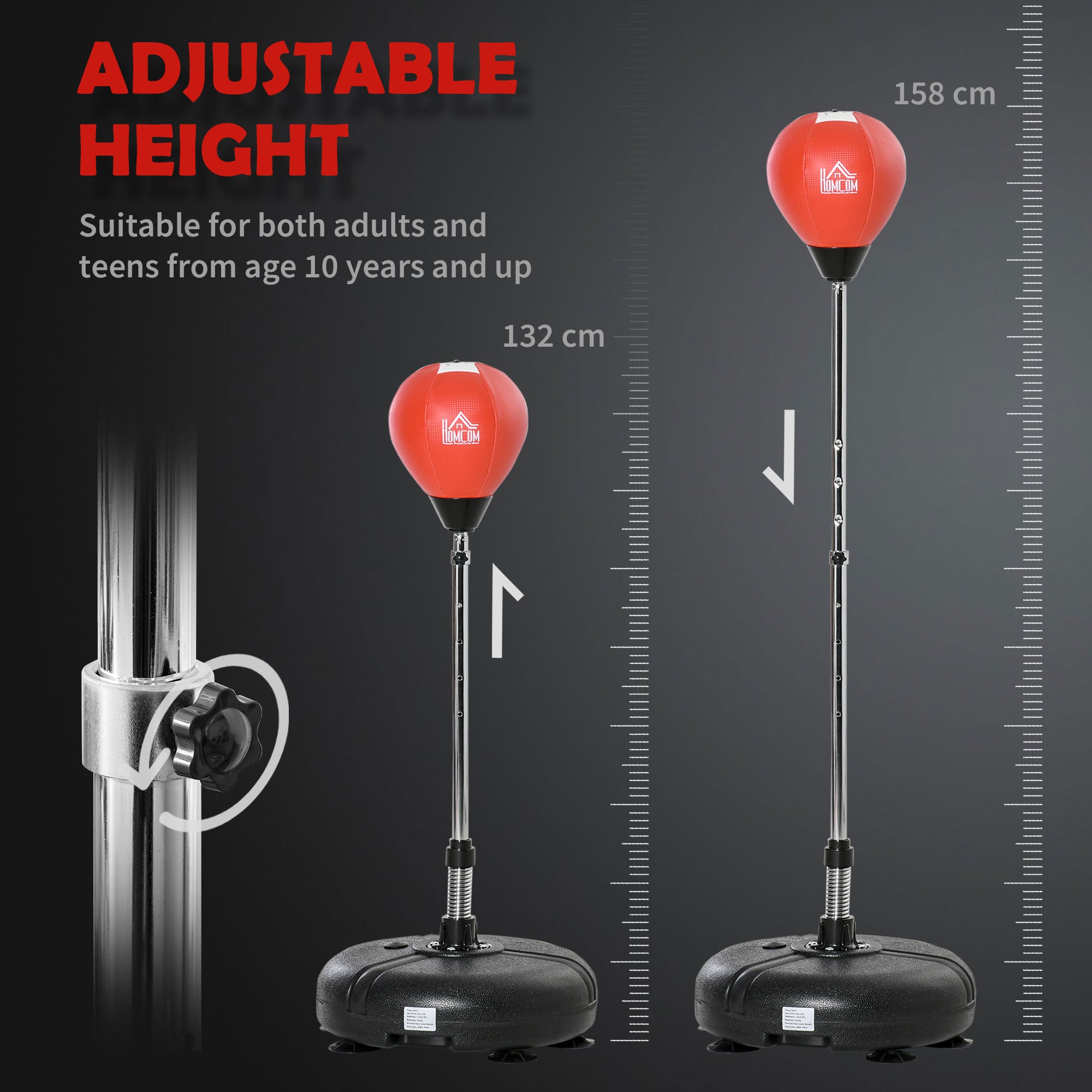 Punching Bag with Stand, 132-158cm Adjustable Height, for Teens, Red/Black