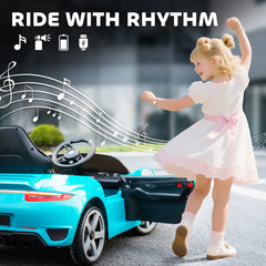 AIYAPLAY Kids Electric Car, 12V Licensed RUF GT Ride on Car with Suspension, Remote Control, Music, for 3-5 Years, Blue