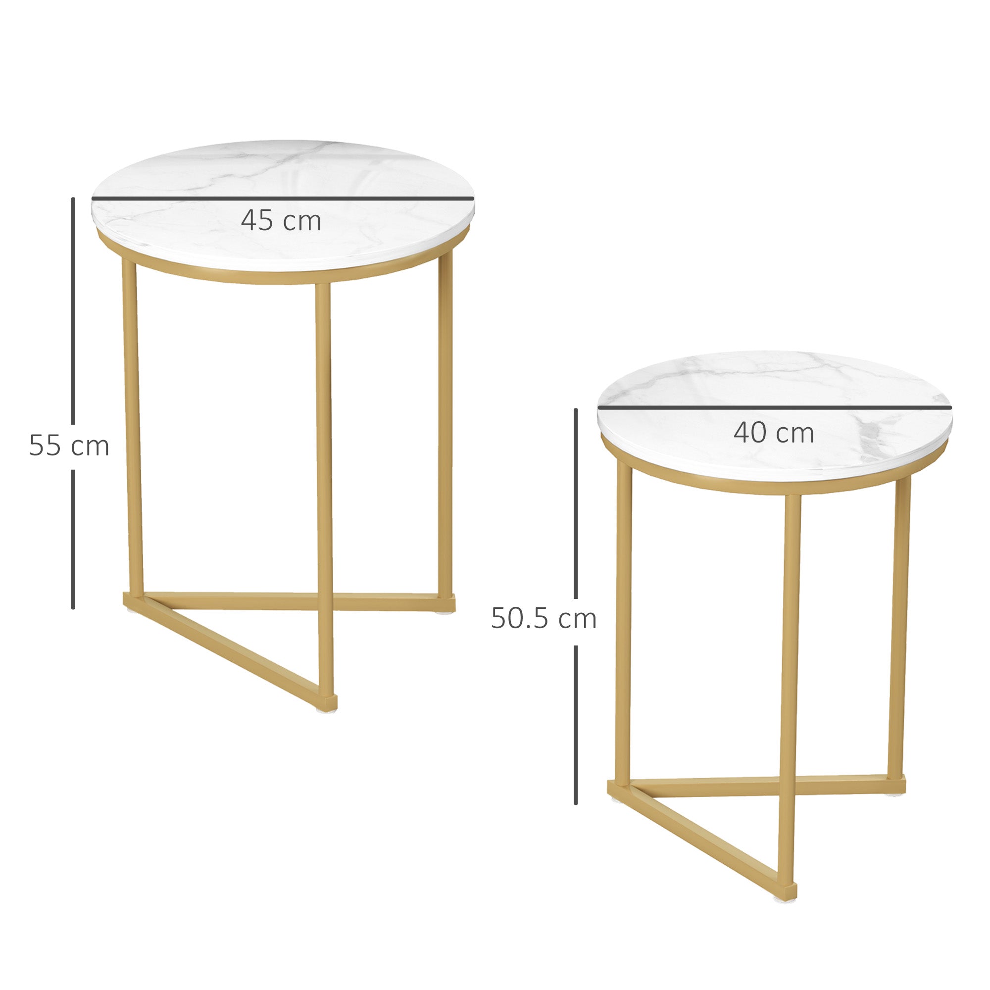 Set of Two Marble-Effect Nest of Tables - White/Gold-Tone