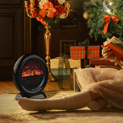 Fynco - Freestanding Electric Fireplace Indoor Space Table Top Heater with Realistic Flame Effect, Rotatable Head, Overheating Protection, 1500W, Black