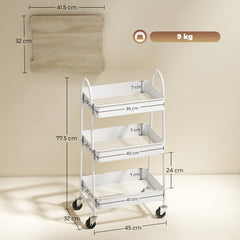 Fynco - 3-Tier Kitchen Storage Trolley with on Wheels Cover Top Board - White and Oak