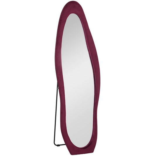 Wavy Velvet-Feel Full Length Mirror - Wine Red