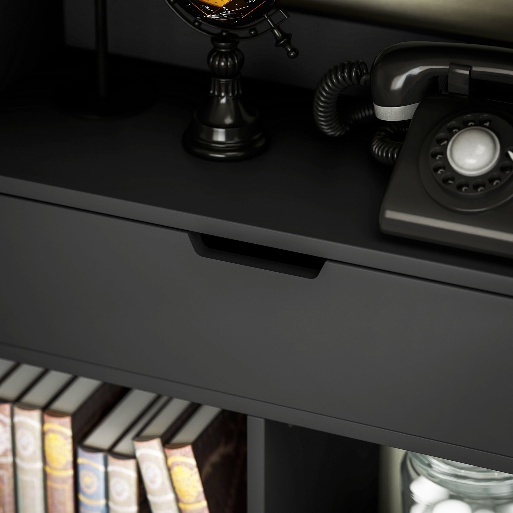 Fynco - Tall Bookshelf with Drawer, Freestanding Bookcase for Bedroom, Living Room, Home Office, Black