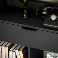 Fynco - Tall Bookshelf with Drawer, Freestanding Bookcase for Bedroom, Living Room, Home Office, Black