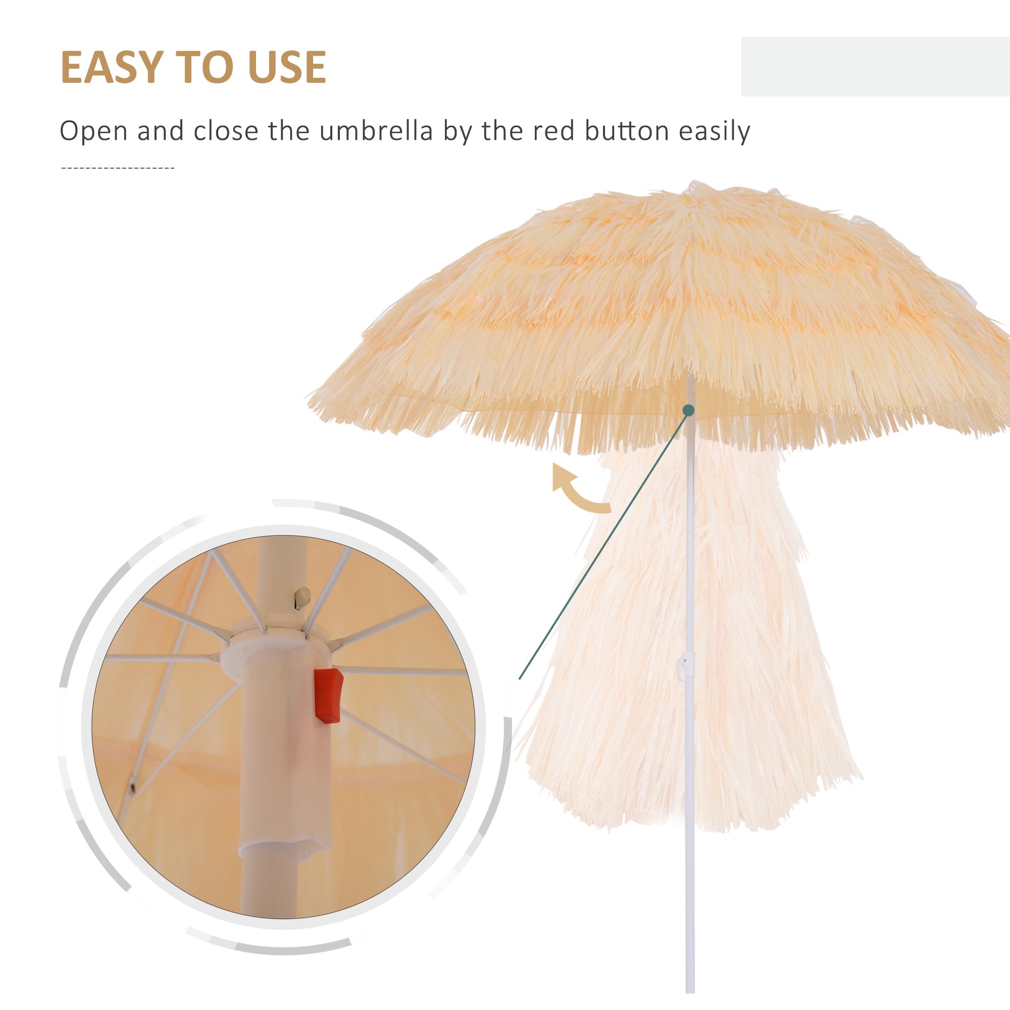 1.6m Patio Garden Hawaii Beach Sun Umbrella Sunshade Hawaiian Folding Tilting Crank Parasol (Wheat)