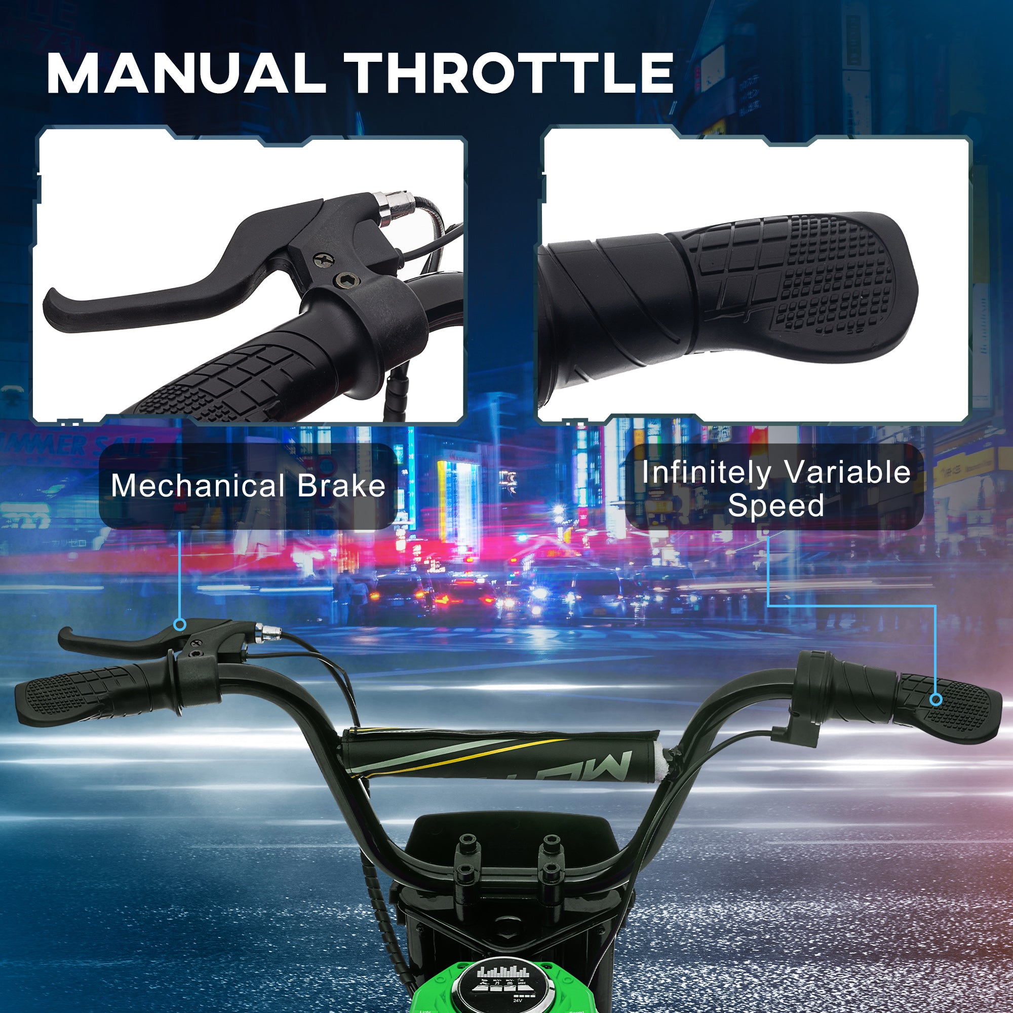 24V Electric Motorbike with Twist Grip Throttle, Music, Horn, 12" Pneumatic Tyres, 16km/h Max Speed - Green