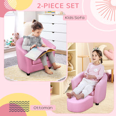 Kids Toddler Sofa Children's Armchair Footstool with Thick Padding, Anti-skid Foot Pads, 30 x 28 x 21cm, Pink