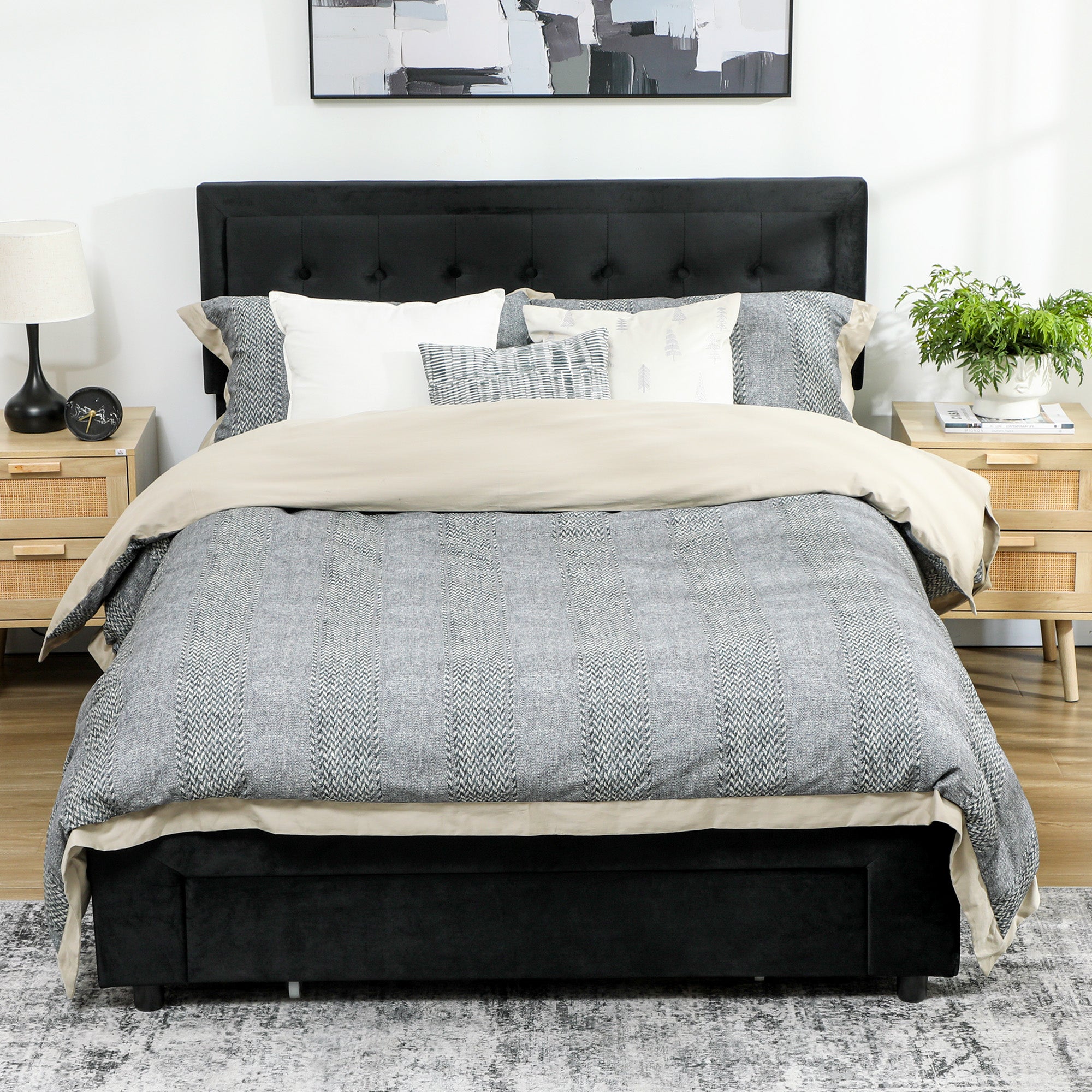 Fynco - King Size Ottoman Bed Frame, with Front Drawer - Black