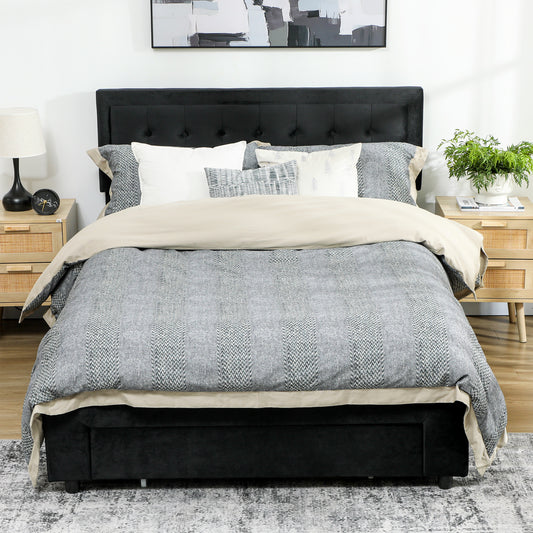 Fynco - King Size Ottoman Bed Frame, with Front Drawer - Black