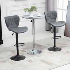 Bar Stools Set of 2 Adjustable Height Swivel Bar Chairs in PU Leather with Backrest & Footrest, Grey