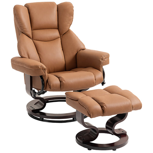 Fynco - Faux Leather Reclining Chair and Footstool - Brown