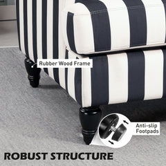 Modern Cuddle Chair, Velvet Single Sofa Armchair with Stripe, Turned Legs and Wide Seat, Upholstered Snuggle Chair for Living Room, Bedroom, Black and White