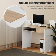 100cm Compact Computer Desk with Keyboard Tray, Home Office Desk with Drawer for Bedroom Study, Oak