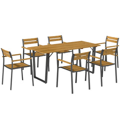 Seven-Piece Wood Panel Patio Dining Set - Brown/Black