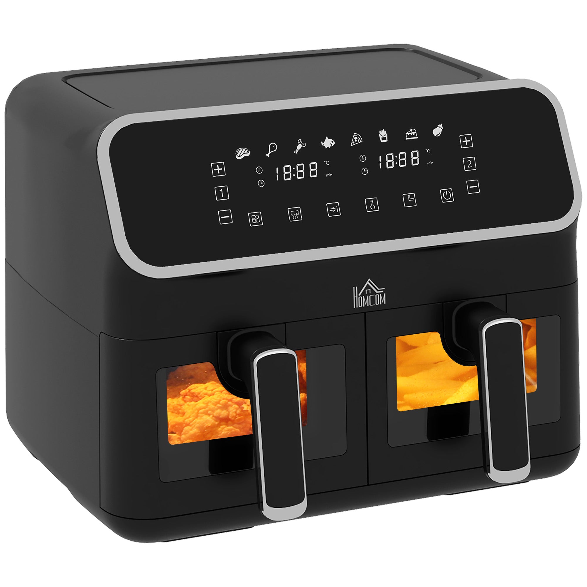 8L Dual Basket Air Fryer, 80-200℃, with Sync Function - Black/Silver