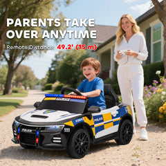 AIYAPLAY Kids Electric Ride on Police Car with Remote Control, Music, Horn, Siren Flashing Lights for 3-5 Years Old, Multicolour