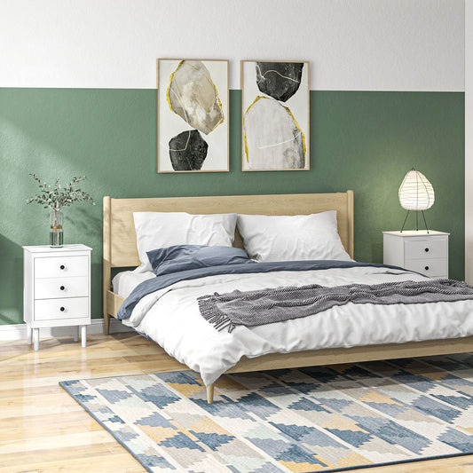 Set of Two Three-Drawer Modern Bedside Tables - White