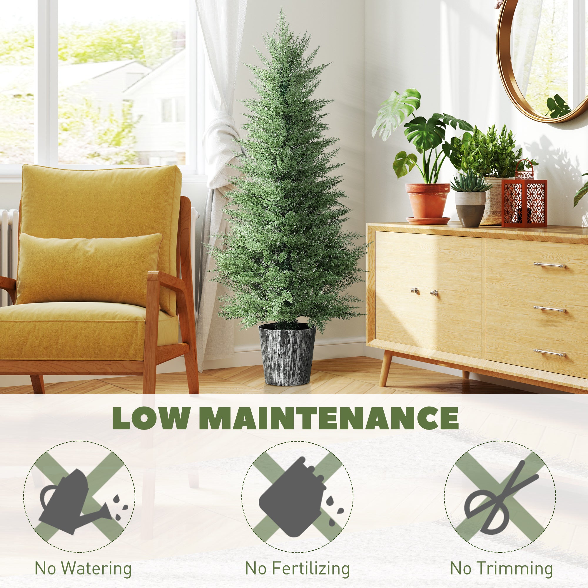 Fynco - 135cm Artificial Cypress Trees Set of 2, UV Resistant Artificial Plants with Decorative Pot, Fake Plants for Indoor Outdoor Decor, Green