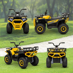 AIYAPLAY 12V Kids Electric Ride on ATV, Battery-Powered Quad Bike w/ Spring Suspension, Forward Backward, Storage Basket, Yellow
