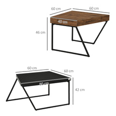 Coffee Table Set of 2, Industrial Nesting Table with Steel Frame and 8cm Thick Tabletop, Sofa Side End Table for Living Room, Rustic Brown
