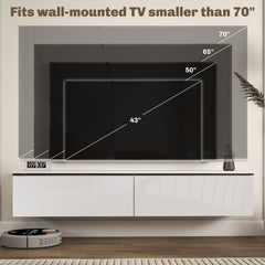 160cm High Gloss Floating TV Unit Stand for TVs up to 70", Wall Mounted TV Cabinet with Storage Cupboards, White