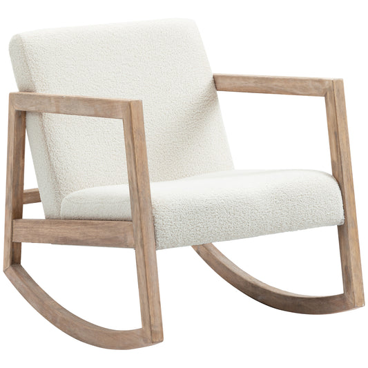 Rocking Chair, Upholstered Sofa Armchair with Cushion and Wood Base for Living Room and Bedroom, Cream White
