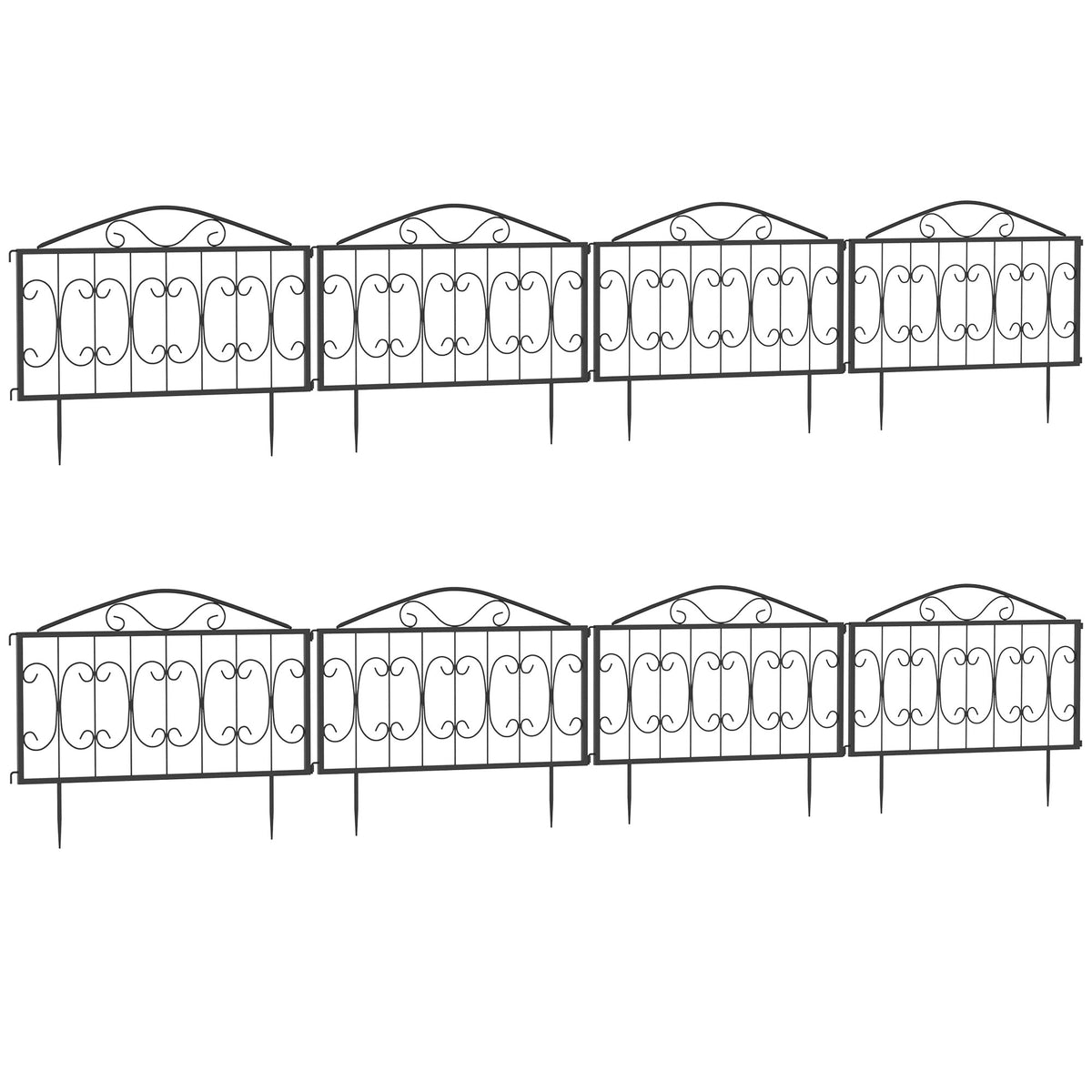 Fynco - Decorative Garden Fencing, 8PCs Outdoor Picket Fence Panels, Rustproof Metal Wire Landscape Flower Bed Border Edging Animal Barrier, Black