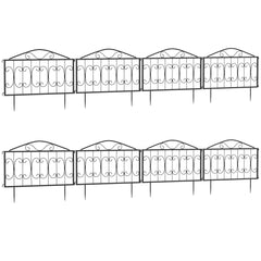 Fynco - Decorative Garden Fencing, 8PCs Outdoor Picket Fence Panels, Rustproof Metal Wire Landscape Flower Bed Border Edging Animal Barrier, Black