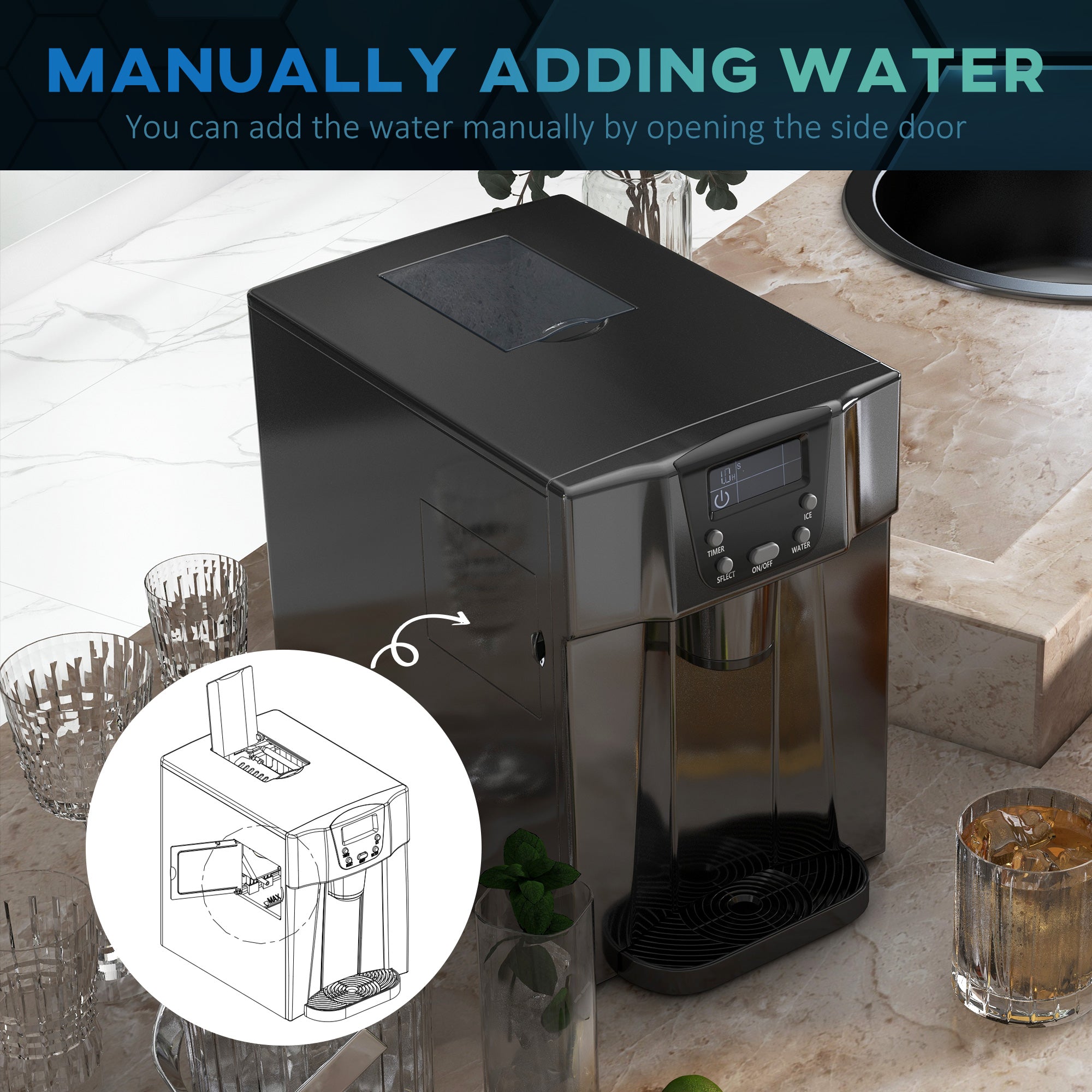 3L Ice Maker Machine and Water Dispenser, 12kg in 24H, 2 Sizes 9 Ice Cubes Ready in 6-10 Mins Ice Machine, Black