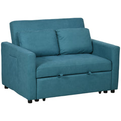 Loveseat Sofa Bed, Convertible Bed Settee with 2 Cushions, Side Pockets for Living Room, Blue