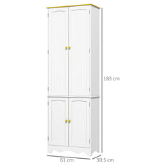 Freestanding 4-Door Kitchen Cupboard, Storage Cabinet Organizer with 4 Shelves, White