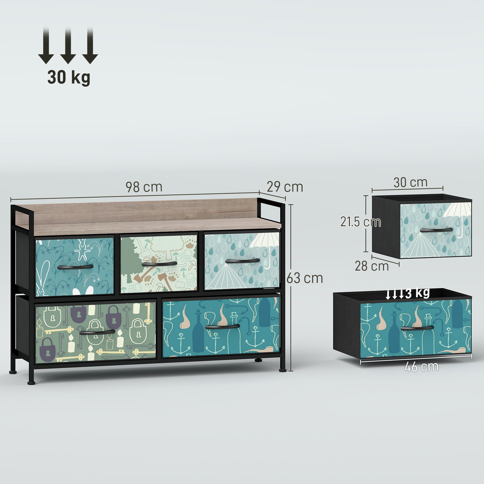 5-Drawer Chest of Drawers - Blue