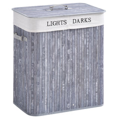 100L Collapsible Natural Wood Laundry Hamper Organizer Clothes Washing Basket Bin Storage Box w/Lid Removable Lining 52x32x63cm, Grey